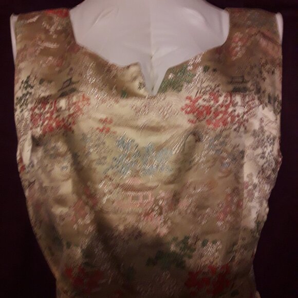Fabulous Vintage Embroidered Gold Silk Cocktail Sheath Wiggle Dress 50s 60s - Picture 6 of 9